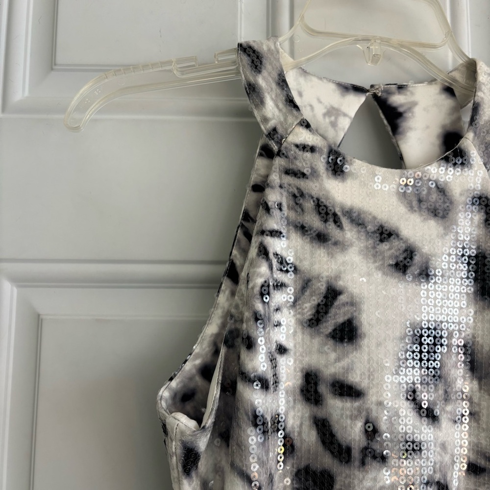 NWT Parker White and Black Leopard Sequin Halter Mini Dress, Size XS - Picture 6 of 15
